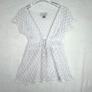 Frascati White Crochet Lace Tie Front Cover Up Mini Dress M Flaw‎ See Pic